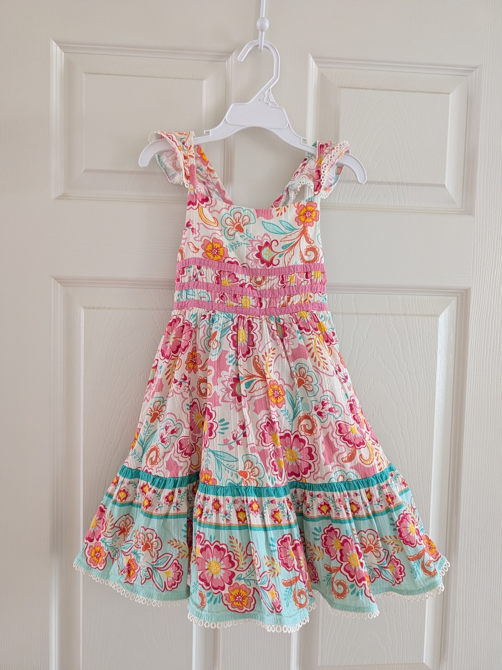 Shabby Chic 4T Girls Floral Boho Sundress in Pink & Turquoise Size 4T